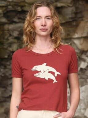 NWT Mollusk Surf Shop Cherry Red Hemp Cotton Dolphin Tee